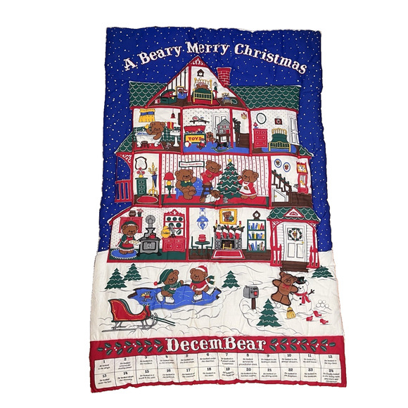 Beary Merry Christmas DecemBear Advent Calendar Finished w/ Bear Blanket 40x25 - Picture 1 of 16